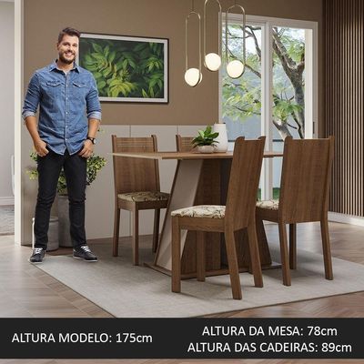 Conjunto Sala De Jantar Mesa Tampo De Madeira 4 Cadeiras Rustic/crema/lírio Bege