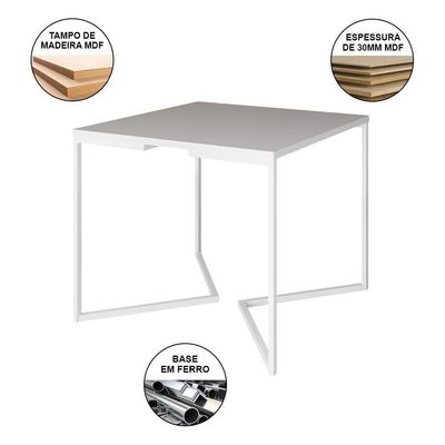 Mesa Industrial Quadrada Jantar Branca 90Cm Base V Com 4 Cadeiras Brancas Ferro Branco Cor: Branco
