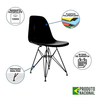 Mesa Industrial Base Ferro Preto Tampo 137X90 Canela 4 Cadeiras Ferro Preto Assento Preto Marrom