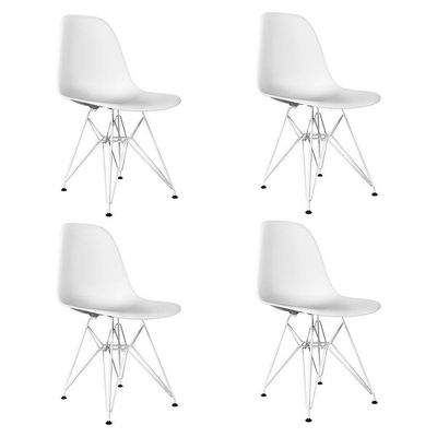 Conjunto Jantar De Ferro Branco E Tampo Quadrado Vidro 90Cm 4 Cadeiras Branca