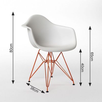 Mesa Jantar Redonda 110Cm Amêndoa Clips 3 Pés Com 5 Poltronas Brancas Base Cobre - Cor: Amendoa