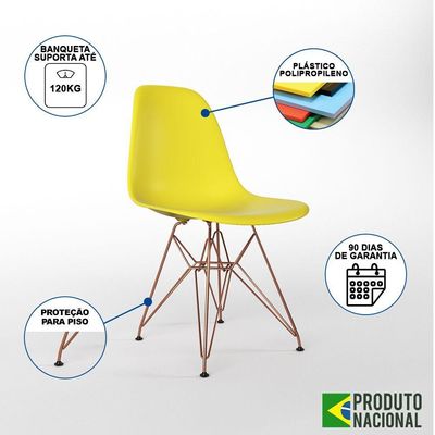 Mesa Industrial Base Ferro Cobre Tampo 137X90 Canela 4 Cadeiras Ferro Cobre Assento Amarelo Marrom