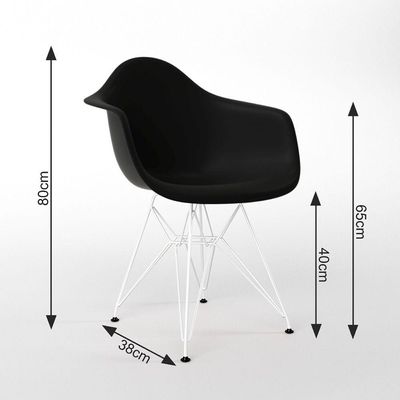Mesa Jantar Redonda 90Cm Amêndoa Clips 3 Pés Com 4 Poltronas Pretas Ferro Branco - Cor: Amendoa
