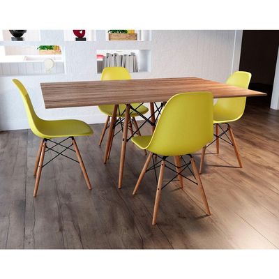 Conjunto De Mesa De Jantar Retangular 120X75 Tampo De Madeira Amêndoa Com 4 Cadeiras Cor: Marrom