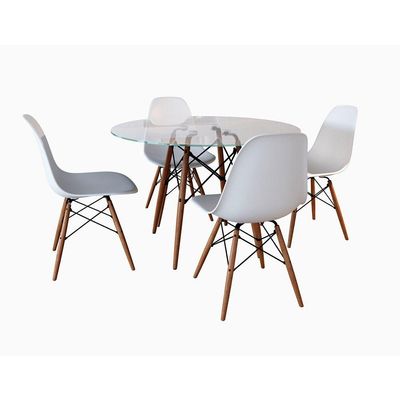Conjunto De Mesa De Jantar Redonda 90Cm Tampo De Vidro Com 4 Cadeiras Brancas