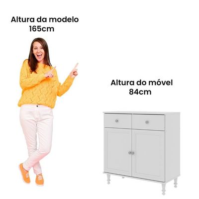 Aparador Buffet Ditália 2 Gavetas 2 Portas Branco Branco