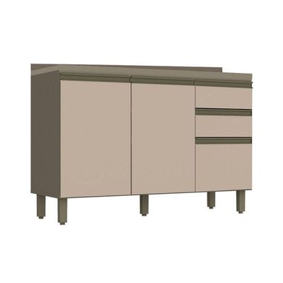 Gabinete de Cozinha Modulado Balcão Connect 3 Portas e 2 Gavetas c/ Tampo Duna/Cristal - Henn