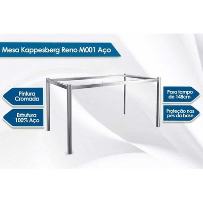 Mesa de Sala Jantar Reno M001 + Tampo Vidro 150x80cm Cromado - Kappesberg