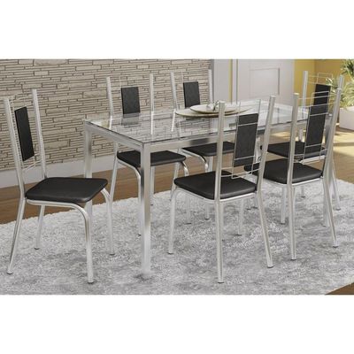 Cadeira Sala de Jantar Florença 2C005 Kit 2 Un Cromado/Courano Preto - Kappesberg