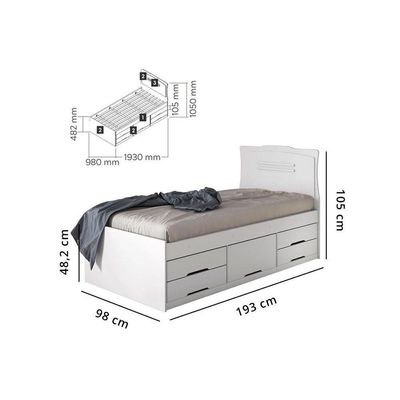 Cama Solteiro Júlia 5 Gavetas Multifuncional  Branco - Conquista