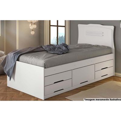 Cama Solteiro Júlia 5 Gavetas Multifuncional  Branco - Conquista