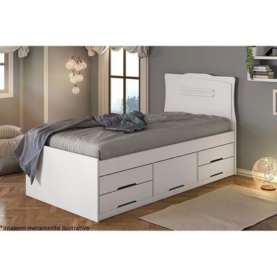 Cama Solteiro Júlia 5 Gavetas Multifuncional  Branco - Conquista