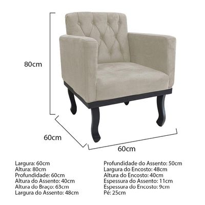 Kit Diva Recamier Azura 160Cm Lado Esquerdo E 02 Poltronas Classic Linho - Doce Sonho Móveis Bege