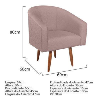 Kit Diva Recamier Heitor 160Cm Lado Direito E 02 Poltronas Luiza Linho - Doce Sonho Móveis Rosê