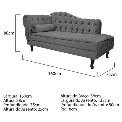Kit Diva Recamier Diana 160Cm Lado Direito E 02 Poltronas Julia Corano - Doce Sonho Móveis Cinza