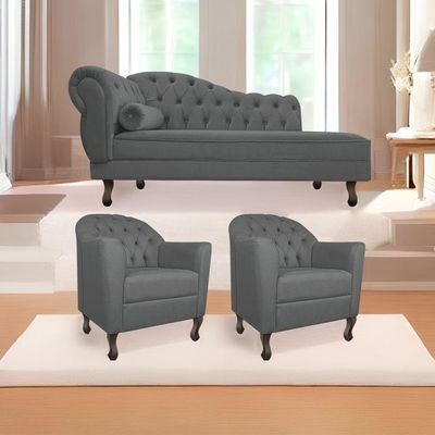 Kit Diva Recamier Diana 160Cm Lado Direito E 02 Poltronas Julia Corano - Doce Sonho Móveis Cinza