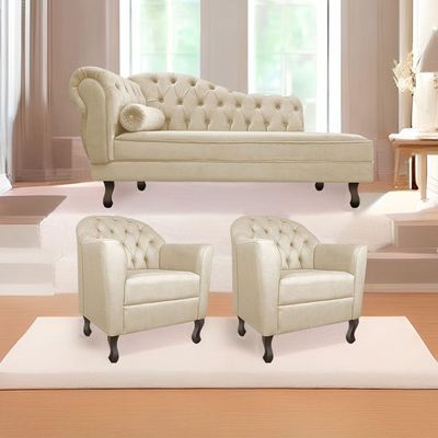 Kit Diva Recamier Diana 160Cm Lado Direito E 02 Poltronas Julia Corano - Doce Sonho Móveis Bege