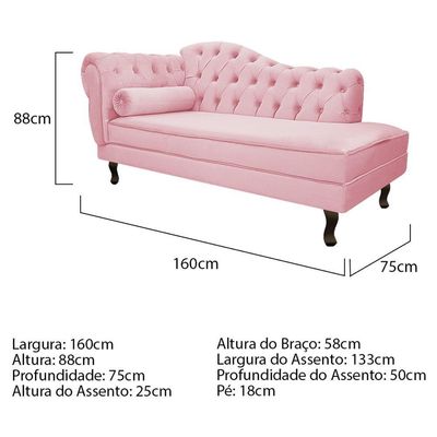 Kit Diva Recamier Diana 160Cm Lado Direito E 02 Poltronas Julia Suede - Doce Sonho Móveis Rosa Bebê