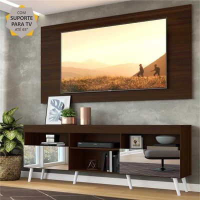 Rack com Painel TV até 65" Espelho e Pés Retrô Multimóveis