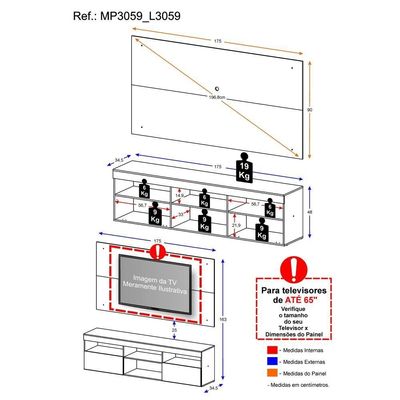 Rack com Painel Tv até 65" e 2 Portas Toronto Multimóveis