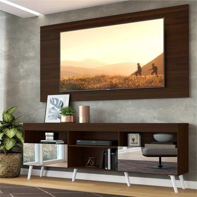 Rack com Painel TV até 65" Espelho e Pés Retrô Multimóveis