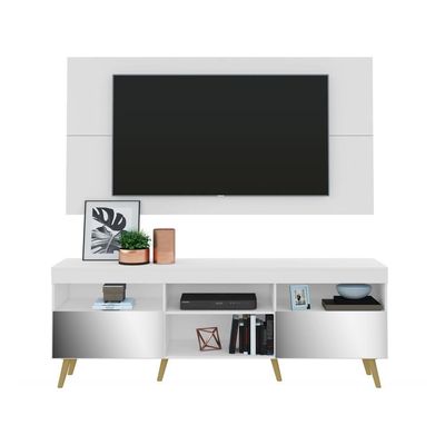 Rack com Painel Tv até 65" Espelho e Pés Retrô Multimóveis