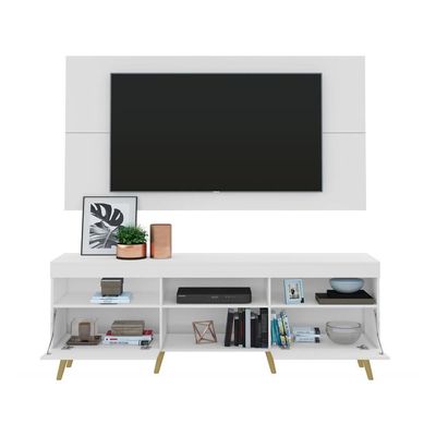 Rack com Painel Tv até 65" Espelho e Pés Retrô Multimóveis
