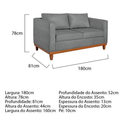 Sofá 2 e 3 Lugares Europa 180cm Conforto e Elegância Corano Cinza