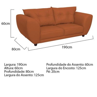 Sofá 2 Lugares Tulipa Suede - Amarena Móveis Terracota