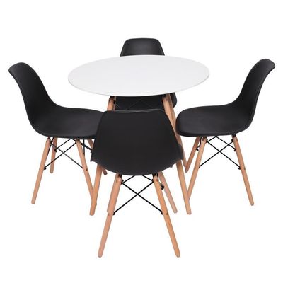Conjunto Mesa Redonda 70Cm Branca c/4 Cadeiras Eifffel Preta