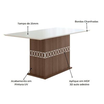Conjunto Sala De Jantar Mesa Agata 6 Cadeiras Jade Poliman Amêndoa Com Off White