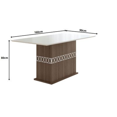 Conjunto Sala De Jantar Retangular Mesa Agata 160cm E 06 Cadeiras Josi Amêndoa Com Off White