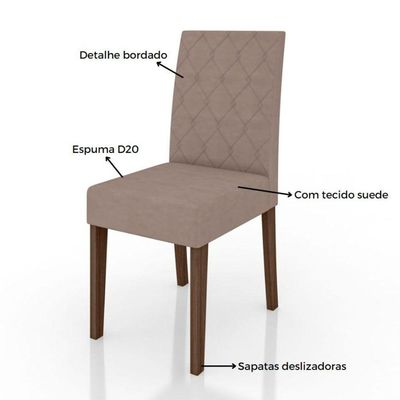 Conjunto Sala De Jantar Retangular Mesa Kate 120cm E 04 Cadeiras Jade Poliman Móveis Amêndoa