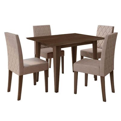Conjunto Sala De Jantar Retangular Mesa Kate 120cm E 04 Cadeiras Jade Poliman Móveis Amêndoa
