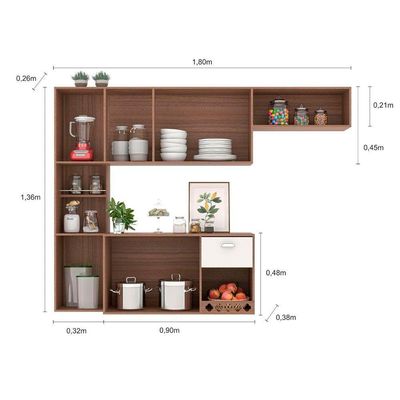 Cozinha Compacta Suspensa 7Portas Poliman Carvalho/Off White