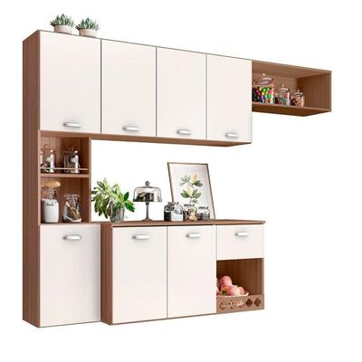 Cozinha Compacta Suspensa 7Portas Poliman Carvalho/Off White
