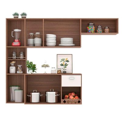 Cozinha Compacta Suspensa 7Portas Poliman Carvalho/Off White