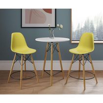 Mesa Bistrô Eames Eiffel Branca Com 2 Banquetas Amarelas De Madeira - Cor: Branco