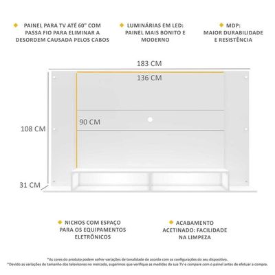 Painel+2 Leds Para Tv Até 60" Fg3397 Branco