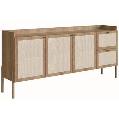 Balcão Buffet Oslo Artesano 183 Cm (Largura) Em Mdp Mel Palha Natural Três Portas Base Madeira