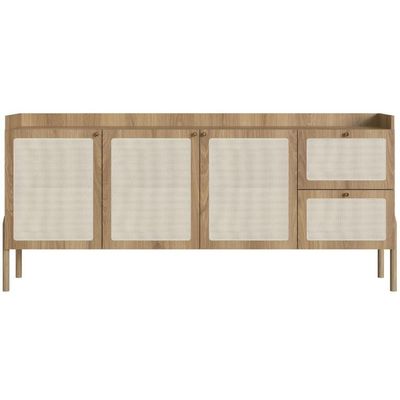 Balcão Buffet Oslo Artesano 183 Cm (Largura) Em Mdp Mel Palha Natural Três Portas Base Madeira
