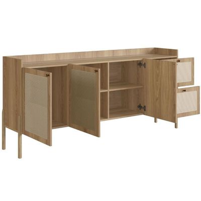 Balcão Buffet Oslo Artesano 183 Cm (Largura) Em Mdp Mel Palha Natural Três Portas Base Madeira