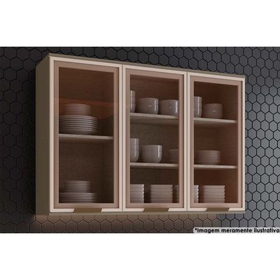 Armário Aéreo p/ Cozinha  Connect c/ 3 Portas de Vidro 120cm Duna - Henn
