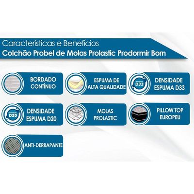 Cama Box Baú Queen: Colchão Molas Probel Prolastic ProDormir Born + Base CRC Suede Clean(158x198)