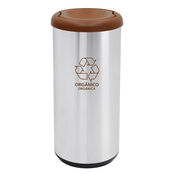 Lixeira Inox Tramontina Piemonte 40 Litros Scotch Brite e Tampa Basculante Marrom