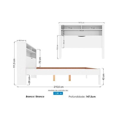 Cama Casal Invicta + Colchão Ortobom D33 + Guarda Roupa Master 8.6 Branco