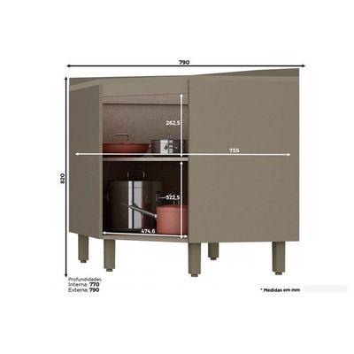 Balcão de Cozinha Canto Oblíquo Connect 1 Porta c/Tampo Duna/Cristal - Henn