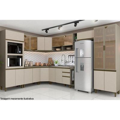 Balcão de Cozinha Canto Oblíquo Connect 1 Porta c/Tampo Duna/Cristal - Henn