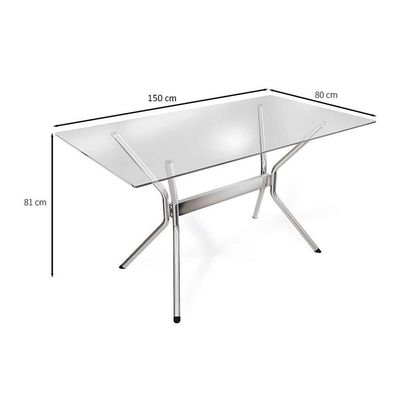 Conjunto: Mesa de Cozinha Loire c/ Tampo Vidro 150cm + 6 Cadeiras Lisboa Cromada/Nude - Kappesberg