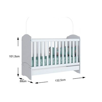 Berço / Mini Cama Infantil Bala de Menta 3 em 1 (2 Un) Rústico/Branco - Henn